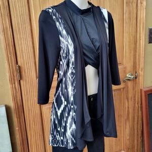 Soft Works Cascading Drape Black Aztec Print Cardigan Long Flowy Flattering Fit
